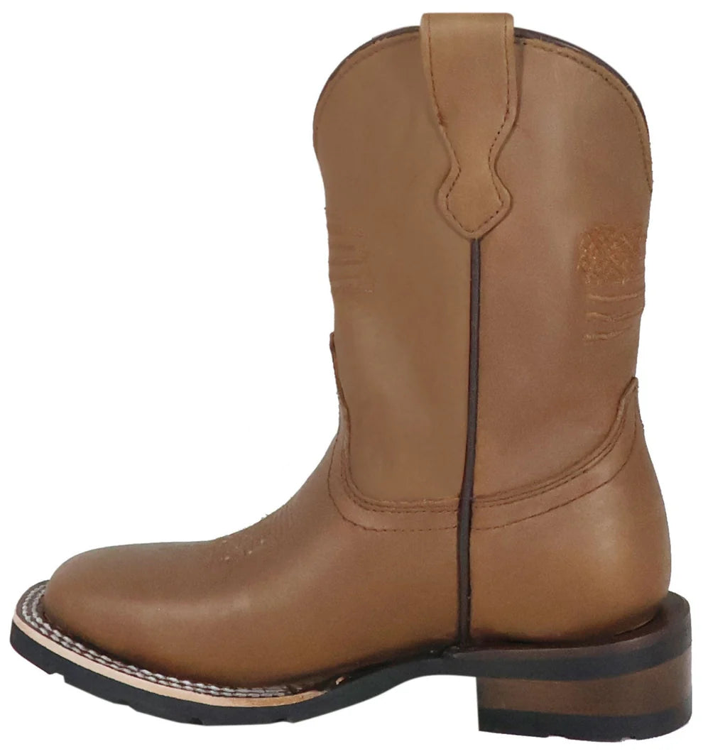 Silverton Kid's Patriot All Leather Wide Square Toe Boots-Tobacco