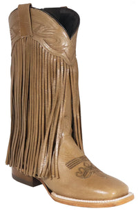Women´s Silverton Chloe Fringe All Leather Wide Square Toe Boots-Beige