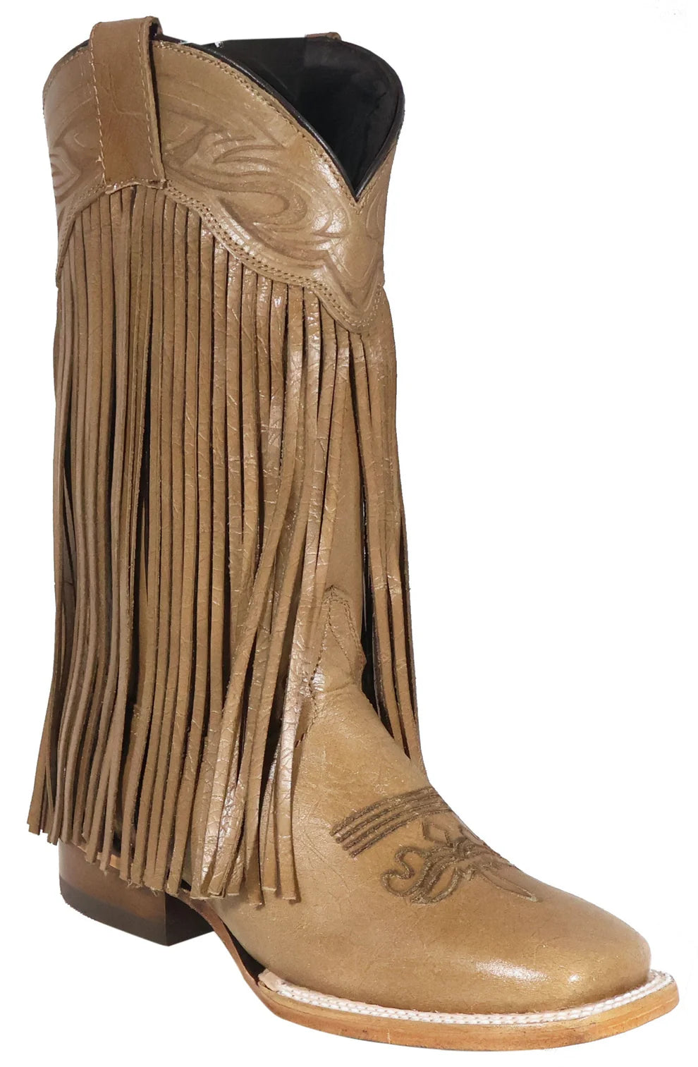 Women´s Silverton Chloe Fringe All Leather Wide Square Toe Boots-Beige