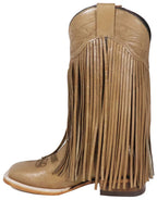 Women´s Silverton Chloe Fringe All Leather Wide Square Toe Boots-Beige