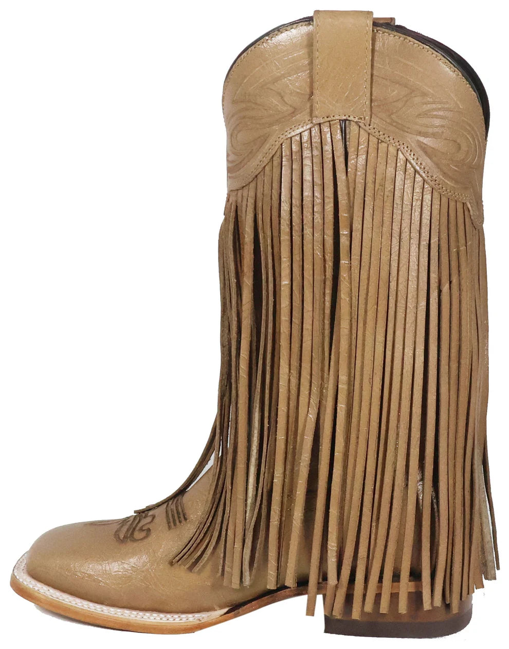 Women´s Silverton Chloe Fringe All Leather Wide Square Toe Boots-Beige