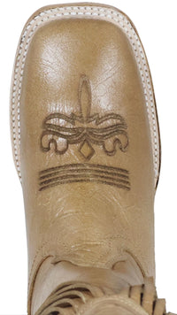 Women´s Silverton Chloe Fringe All Leather Wide Square Toe Boots-Beige