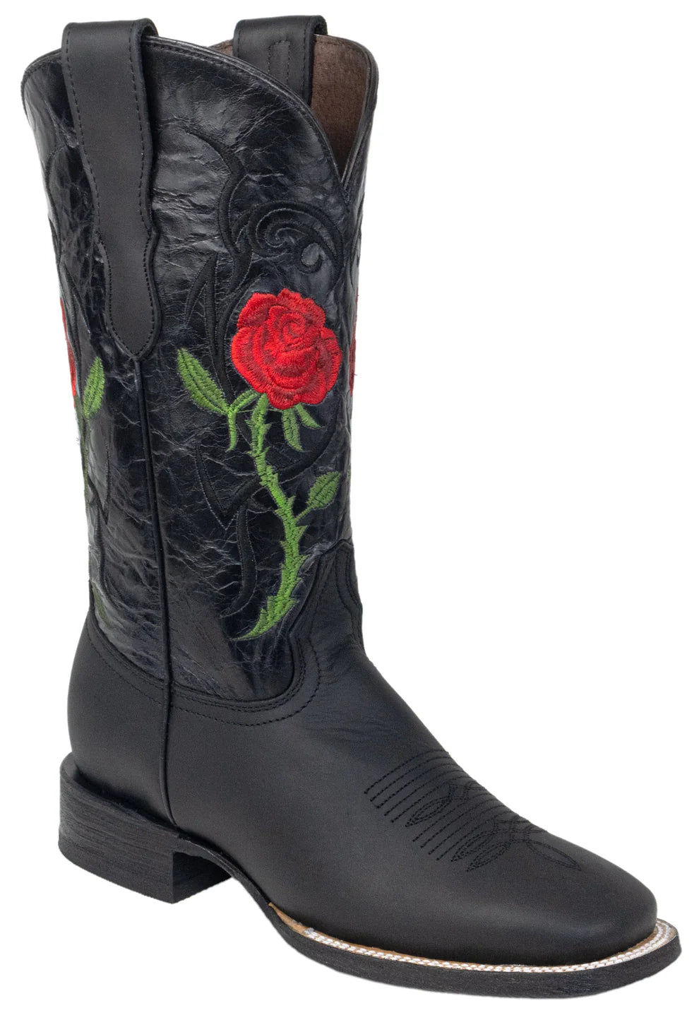 Women´s Silverton Rose All Leather Wide Square Toe Boots-Black