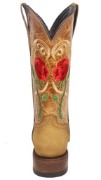 Women´s Silverton Rose All Leather Wide Square Toe Boots-Honey