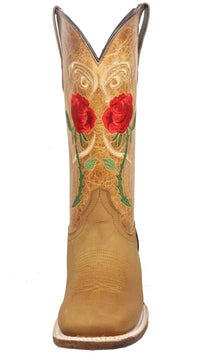 Women´s Silverton Rose All Leather Wide Square Toe Boots-Honey