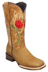 Women´s Silverton Rose All Leather Wide Square Toe Boots-Honey