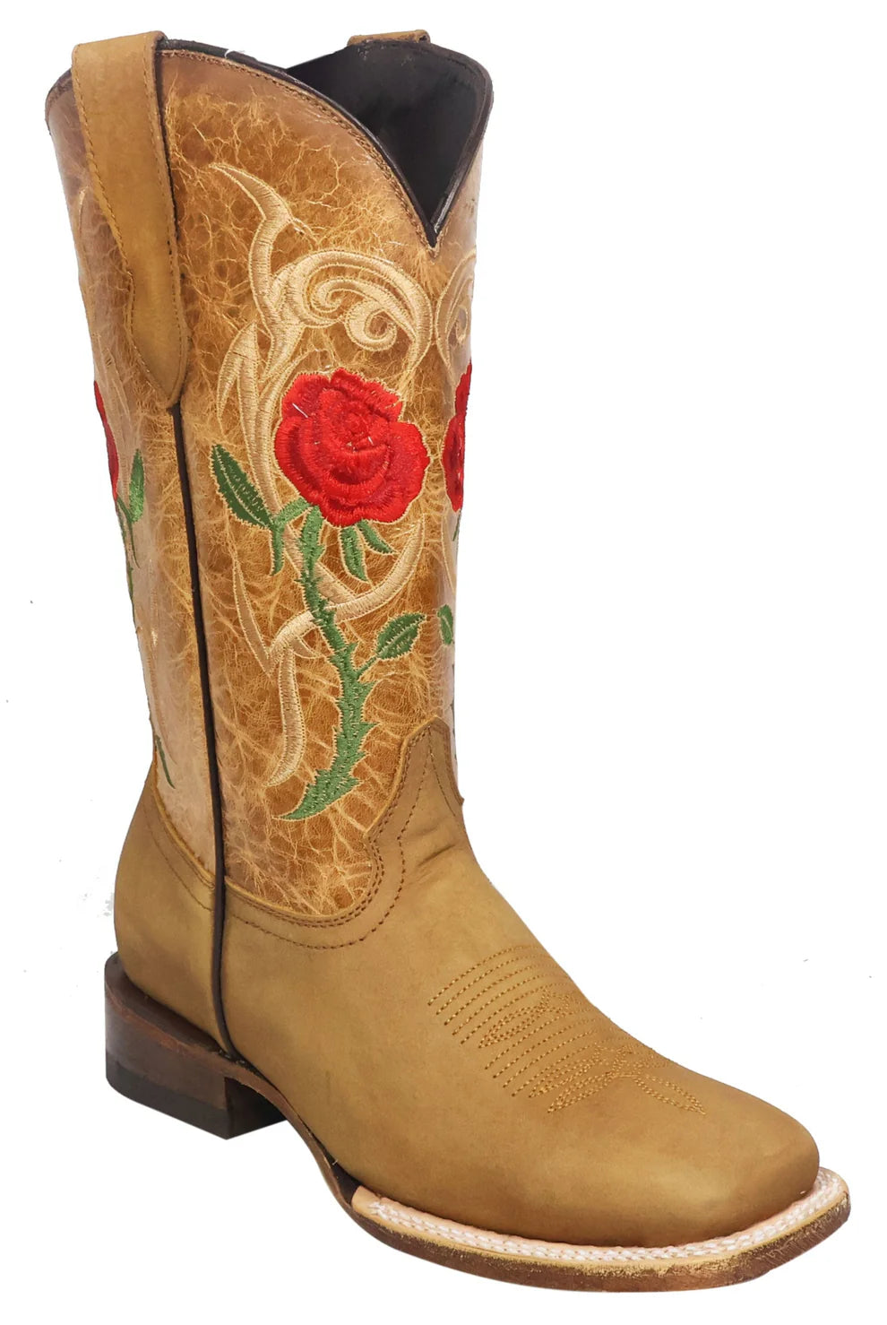 Women´s Silverton Rose All Leather Wide Square Toe Boots-Honey