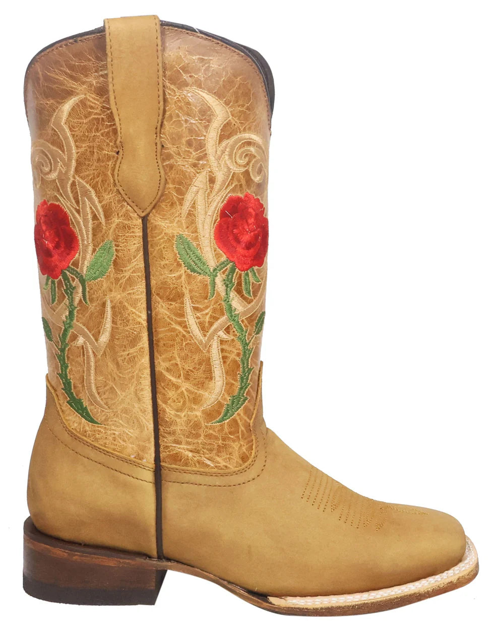 Women´s Silverton Rose All Leather Wide Square Toe Boots-Honey