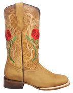 Women´s Silverton Rose All Leather Wide Square Toe Boots-Honey
