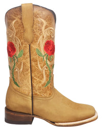 Women´s Silverton Rose All Leather Wide Square Toe Boots-Honey