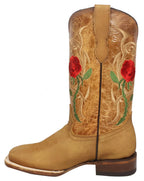 Women´s Silverton Rose All Leather Wide Square Toe Boots-Honey