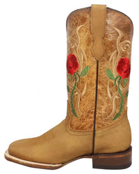 Women´s Silverton Rose All Leather Wide Square Toe Boots-Honey