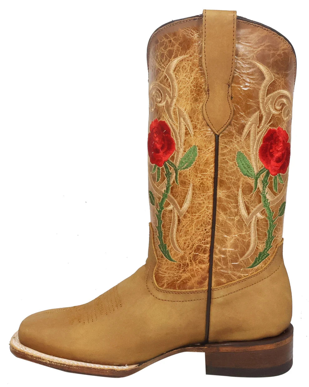 Women´s Silverton Rose All Leather Wide Square Toe Boots-Honey