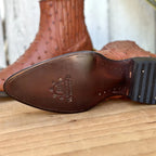Men's Full Quill Ostrich Print J-Toe Short Ankle Western Cowboy Boots - Cognac