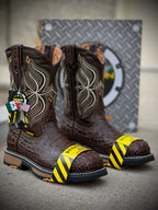Patron Boots Caiman Print Square Toe Steel Toe Work Boots – Moka Brown