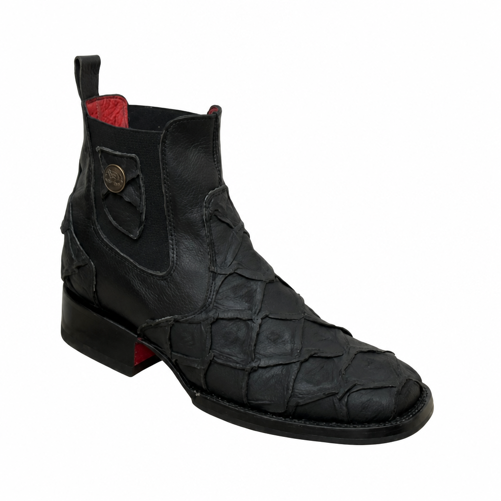 A&A Western Wear Men’s Pirarucu Print Square Toe Ankle Boots – Black