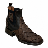 A&A Western Wear Men’s Pirarucu Print Square Toe Ankle Boots – Brown