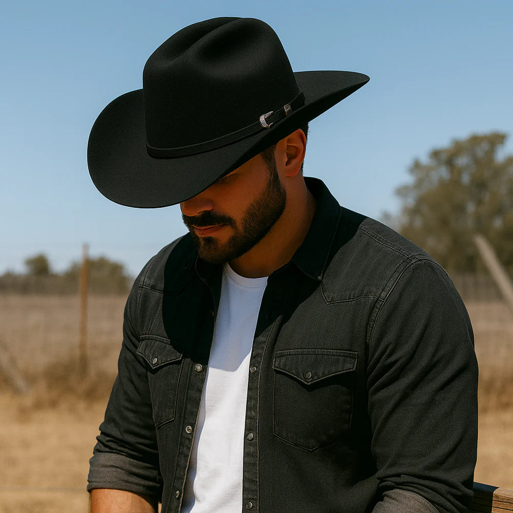 Men’s Rodeo Cartie 50X Frontera Style Texana Cowboy Felt Hat - Black