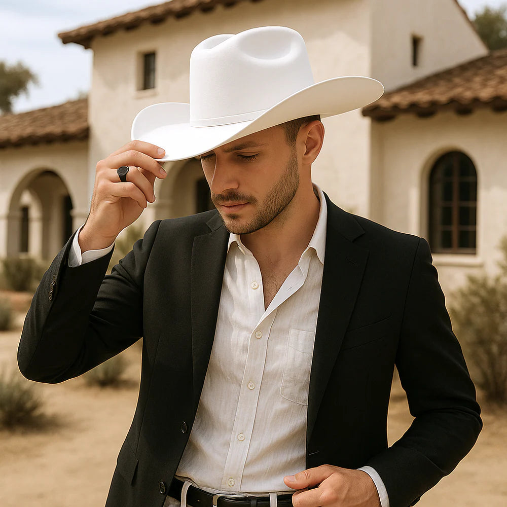 Men’s Rodeo Cartie 100X Sinaloa Style Western Cowboy Fur Felt Hat - White