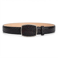 Python Snakeskin Print Western Belt with Removable Buckle - Black Cherry