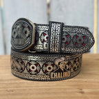 Laser Cut Leather Chalino Western Belt with Removable Buckle - Silver