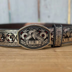 Laser Cut Leather Chalino Western Belt with Removable Buckle - Silver