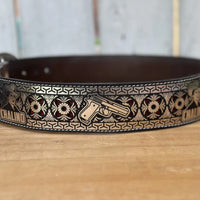 Laser Cut Leather Chalino Western Belt with Removable Buckle - Silver