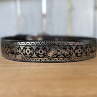 Laser Cut Leather Chalino Western Belt with Removable Buckle - Silver