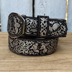 Laser Cut Leather Gallos Western Belt with Removable Buckle - Silver