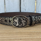 Laser Cut Leather Gallos Western Belt with Removable Buckle - Silver