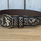 Laser Cut Leather Gallos Western Belt with Removable Buckle - Silver
