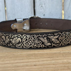 Laser Cut Leather Gallos Western Belt with Removable Buckle - Silver