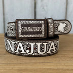 Laser Cut Leather Guanajuato Western Belt with Removable Buckle - Brown