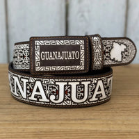 Laser Cut Leather Guanajuato Western Belt with Removable Buckle - Brown