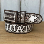 Laser Cut Leather Guanajuato Western Belt with Removable Buckle - Brown