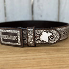 Laser Cut Leather Guanajuato Western Belt with Removable Buckle - Brown