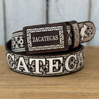 Laser Cut Leather Zacatecas Western Belt with Removable Buckle - Brown