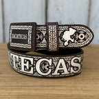 Laser Cut Leather Zacatecas Western Belt with Removable Buckle - Brown