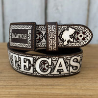 Laser Cut Leather Zacatecas Western Belt with Removable Buckle - Brown