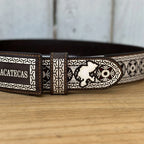 Laser Cut Leather Zacatecas Western Belt with Removable Buckle - Brown