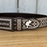 Laser Cut Leather Zacatecas Western Belt with Removable Buckle - Brown