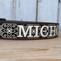 Laser Cut Leather Michoacan Western Belt with Removable Buckle - Brown