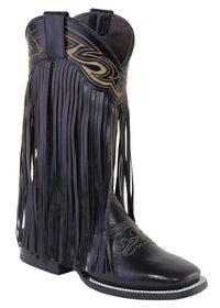 Women´s Silverton Chloe Fringe All Leather Wide Square Toe Boots-Black