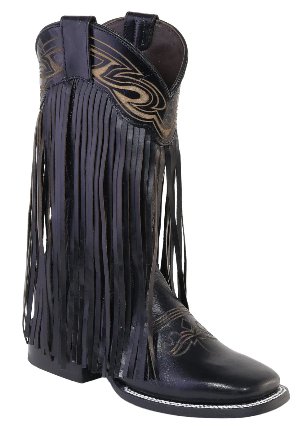 Women´s Silverton Chloe Fringe All Leather Wide Square Toe Boots-Black