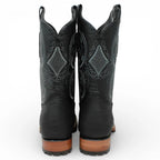 White Diamonds Men's Bull Shoulder Leather Square Toe Tractor Sole Cowboy Boots - Black