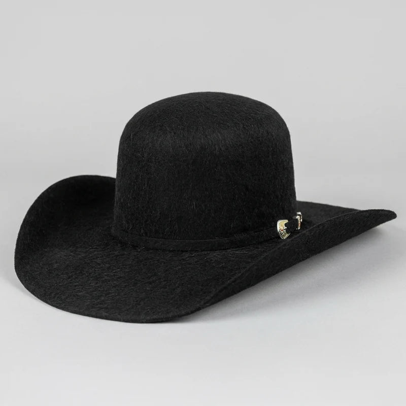 Texana Cuernos Chuecos 30X Open Crown Style Rabbit Fur Felt Cowboy Hat - Black