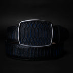 Python Snakeskin Print Western Belt with Removable Buckle - Blue
