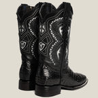 Rear view of men’s alligator caiman cowboy boots with pull tabs