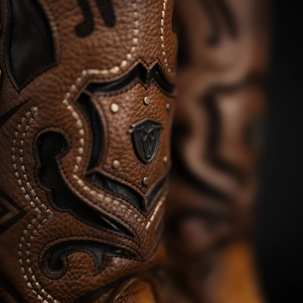 Men’s Rodeo Cartie Python Print Snakeskin Square Toe Boots - Honey