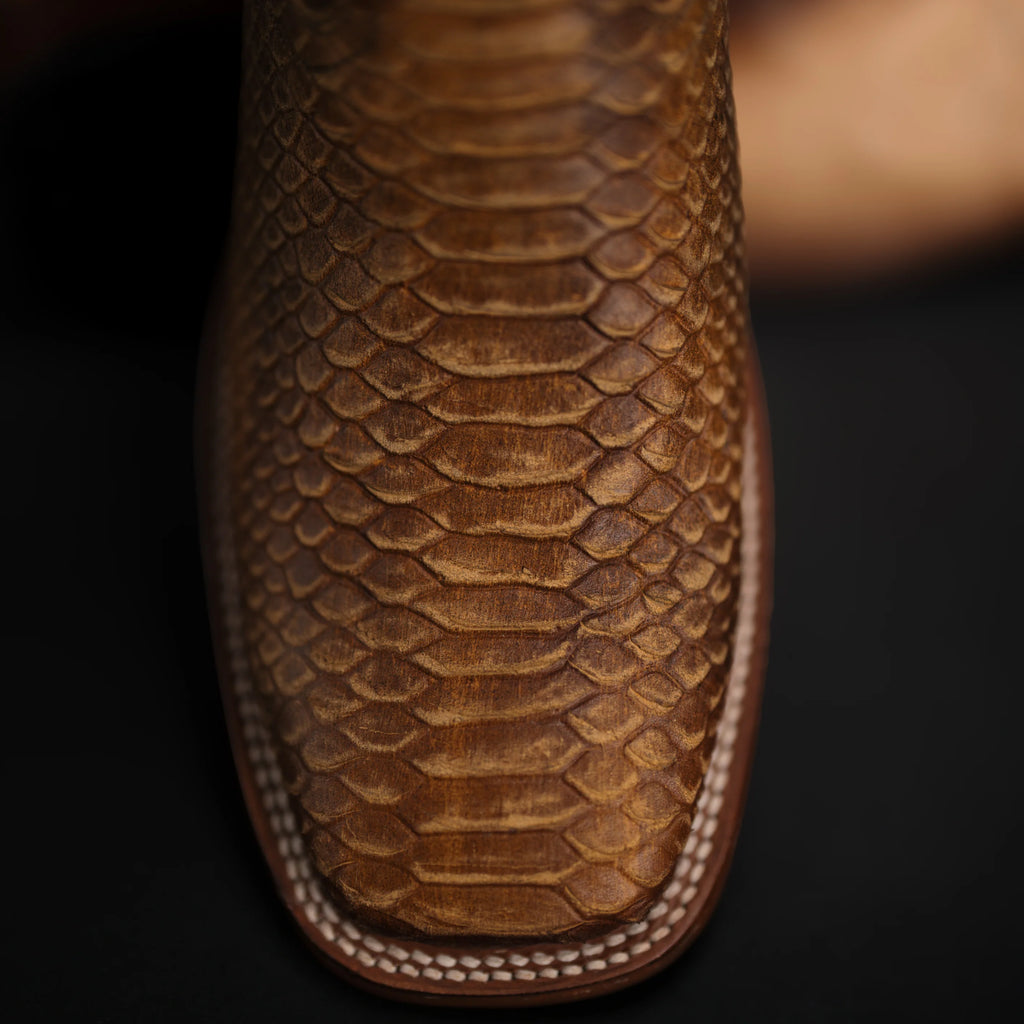 Men’s Rodeo Cartie Python Print Snakeskin Square Toe Boots - Honey